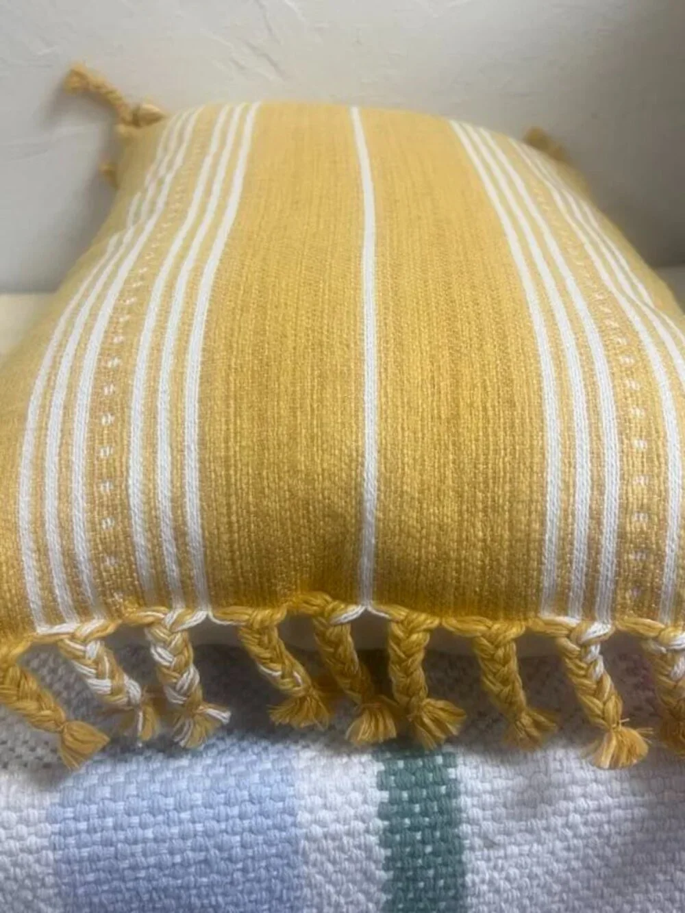 NEW Woven Stripe Braided Fringe Decorative Throw Pillow Dark Gold - Threshold.